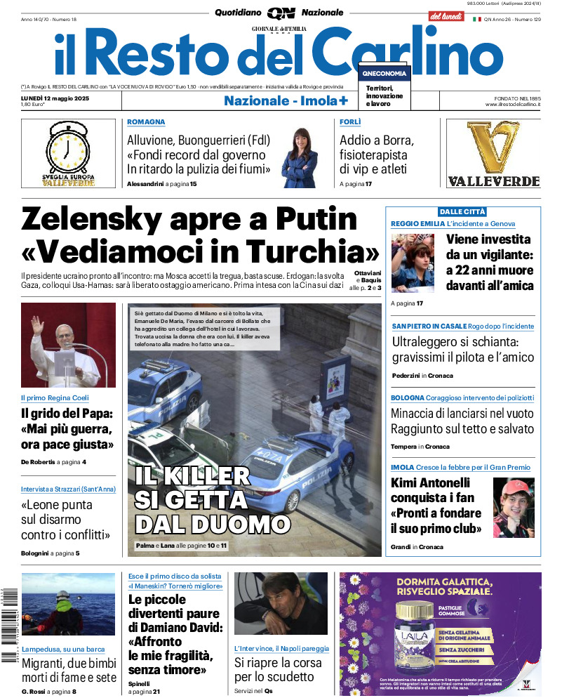 Prima-pagina-il resto del carlino-edizione-di-oggi-20250512